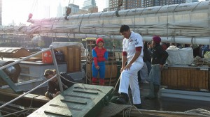 Spiderman and Maverick waiting for the students