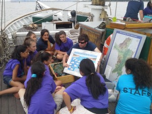 Volunteer Greg and Education Intern Sammy teaching The Young Women's Leadership School about watersheds