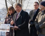 Westchester County, NY officials and Clearwater representatives speak at a press conference 3/7/19 to announce collaboration on the Great Hudson River Revival music festival.